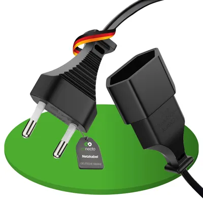 Produktbild von conecto Stromkabel Netzkabel Verlängerungskabel, 2,0m, Flachstecker Eurostecker Typ C Netzstecker auf Euro Buchse, Netzkabel Strom Verlängerung für Ha