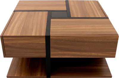 Produktbild von Couchtisch( 78*78*36cm,Holzfarbe)Tisch mit 4 Schubladen, einzigartige Farbabstimmung und Liniendesign, Stauraum unten