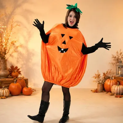 Produktbild von Damenkostüm Kürbis mit Hut – 2-teiliges Kürbis-Kleid für Halloween & Karneval (XXL)