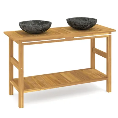 Produktbild von Waschtisch mit Schwarzen Marmorbecken Massivholz Teak