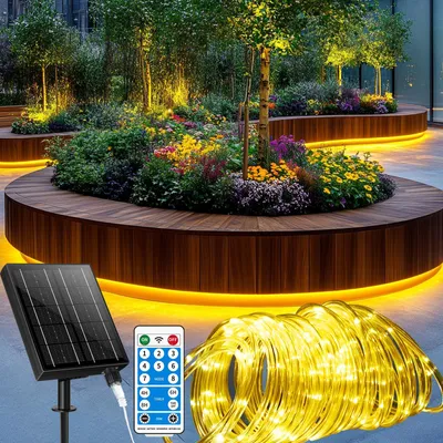 Solar-Lichtschnur 53 m, 500 LEDs, warmweiß, IP65, 8 Modi