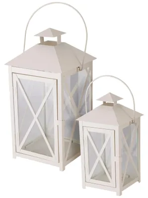Zdjęcie produktu dla Latarnia dekoracyjna metalowa, zestaw 2 szt., 20 x 20 x 40 i 15 x 15 x 30 cm