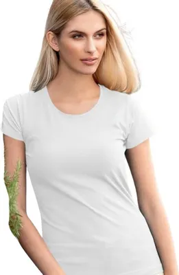 Produktbild von Tailliertes Damen-T-Shirt mit tiefem Ausschnitt, 100% Baumwolle, unbedruckt, einfarbig, 150g/m2, Farbe weiß, Größe M