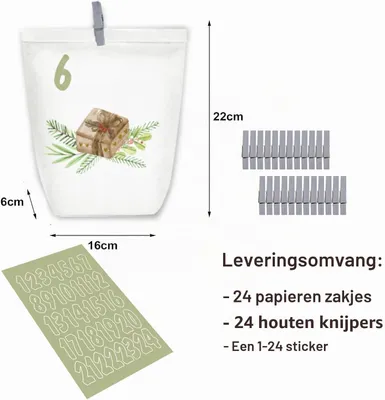 Produktbild von Adventskalender zum Befüllen - 24 Weihnachtskalender - Geschenktüten - Groß genug, um selbst befüllt zu werden - Kraftpapier-Tüten - Adventskalender zum Selbstbefüllen