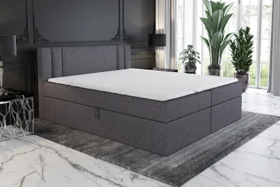 Produktbild von Boxspringbett AKI 140x200  mit 2 Bettkästen, Bonell-Matratze und Topper. Farbe: Dunkelgrau.