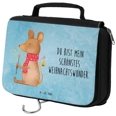 Produktbild von Mr. & Mrs. Panda Schminktasche Maus Weihnachten - Eisblau - Geschenk, Kosmetiktasche, Kulturbeutel, hygienebeutel, kosmetiktäschchen, Weihnachtswunder, badtasche, Frohe