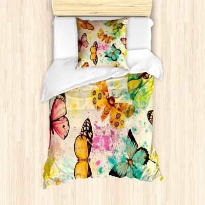 Produktbild von ABAKUHAUS Schmetterling Mantele, Trübe Grungy Schmetterling, Milbensicher Allergiker geeignet mit Kissenbezügen, 135 cm x 200 cm - 80 x 80 cm, Mehrfarbig