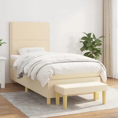 Produktbild von Cloris Designermöbel Boxspringbett mit Matratze Creme 100x200 cm Stoff 2024 Neu