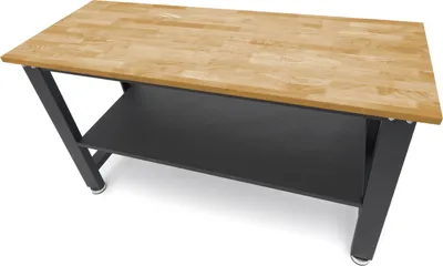 Produktbild von HBM Werkbank, 160 cm höhenverstellbar, Arbeitsplatte aus Massivholz, schwarz
