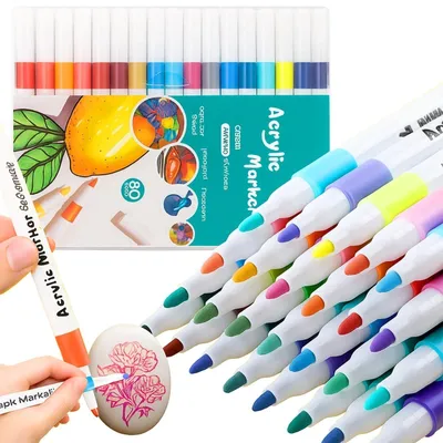 Obrázek produktu pro Akrylové markery na textil sada fixů 80 ks voděodolné popisovače na kameny oblečení sklo dřevo keramiku