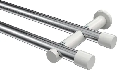 Produktbild von Interdeco Gardinenstange / Vorhangstange Chrom / Weiß, Typ Platon Santo (Kappe) ohne Ringe, 20 mm Ø 2-läufig, 600 cm