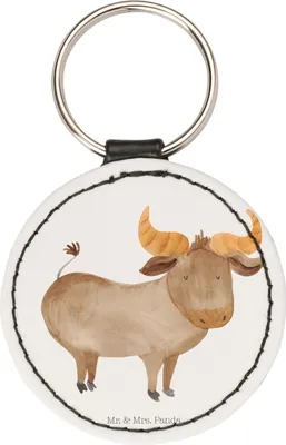 Produktbild von Mr. & Mrs. Panda Schlüsselanhänger Sternzeichen Stier - Weiß - Geschenk, anhänger schlüssel, Geburtstag April, Ochse, Mai, Rind, Taschenbaumler, Tierkreiszeichen, mini