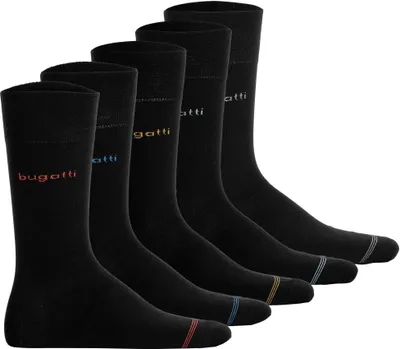 Produktbild von bugatti Herren Socken, 5er Pack - Box, Logo, unifarben Schwarz 39-42