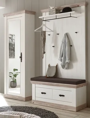 Produktbild von Garderobenkombination "Rovola" Pinie weiß / Oslo Pinie Landhaus Garderobe Set 3-tlg.