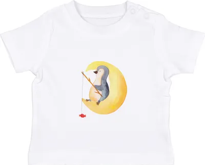 Produktbild von Mr. & Mrs. Panda  T-Shirt Pinguin Mond 0. - 6. Monat - Weiß - Geschenk, Babyshirt, Nachtruhe, Öko Baby, Spruch, Angel, Süßigkeiten, Kinder, Erschöpft, Top