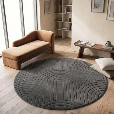 Produktbild von TT Home Wohnzimmer Teppich Schlafzimmer Hochflor Pflegeleicht Weich Waschbar Uni Modernes Design 3D-Optik Größe 120 cm Rund