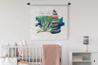Produktbild von MuchoWow® Wandteppich Wandbehang Steine - Pflanzen - Meer 90x90 cm Tapisserie Dekoration Wandtuch - Wandaufhänger