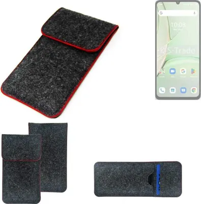 Produktbild von K-S-Trade Handy Schutz Hülle kompatibel mit UMIDIGI Note 90 Schutzhülle Handyhülle Filztasche Pouch Tasche Case Sleeve Filzhülle dunkelgrau roter