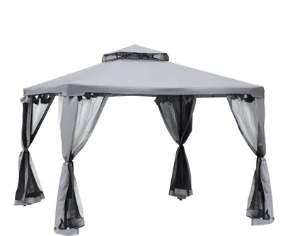 Produktbild von Pavillon mit Doppeldach,3x3m Wasserdicht Stabil Winterfest Gartenpavillon mit Moskitonetz,Seitenteile,Garten-Pavillon aus Metall, für Garten,Terrasse