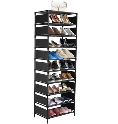 Image de Étagère à chaussures, 10 niveaux, noire, 45x28x160 cm, en tissu non tissé et en tubes en métal