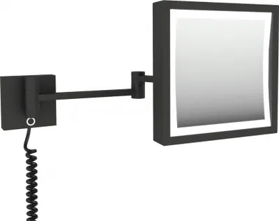 Produktbild von DEUSENFELD KLQ54CTB - LED Wand Kosmetikspiegel "QUADRO", eckig, 5-fach Vergrößerung, CTT einstellbarer Farbton von 2700K-6500K, 20x20cm, matt schwarz
