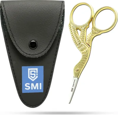 Produktbild von SMI - Storch Schere -Stickschere - Vintage Präzision Kleine Schere Nähschere Handarbeitsschere Fadenschere Edelstahl Schere Für DIY Handwerk mit Etui