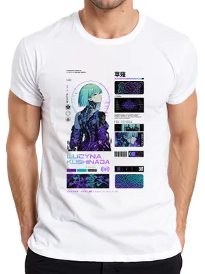 Obrázek produktu pro Tričko s potiskem "Lucyna Kushinada Cyberpunk Anime Manga Japan Y2K Edgerunners Neon", bílé barvy, velikost L