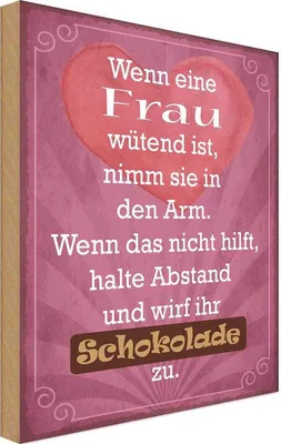 Produktbild von vianmo Holzschild 40x30 cm wenn Frau wütend wirf Schokolade Spruch Zitat