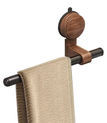 Immagine prodotto di Omgoods - Porta asciugamani con ventosa - Porta asciugamani da parete - Porta asciugamani senza foratura - Legno - Barra mobile - Resistente all'acqua e alla corrosione - Porta asciugamani