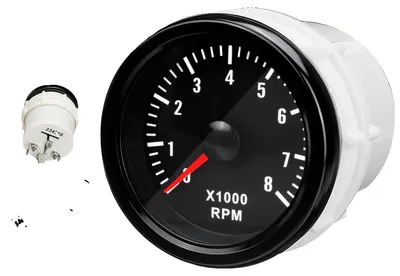 Zdjęcie produktu dla Prędkościomierz, średnica 52 mm, napięcie 12 V, zakres pomiarowy 0–8000 obr./min, wyświetlacz analogowy, kompatybilny z silnikami benzynowymi o 3–8 cylindrach.