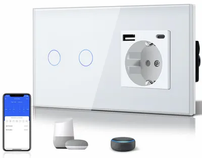 Zdjęcie produktu dla Gniazdo Schuko z włącznikiem światła, z adapterami USB i typu C (3 w 1)