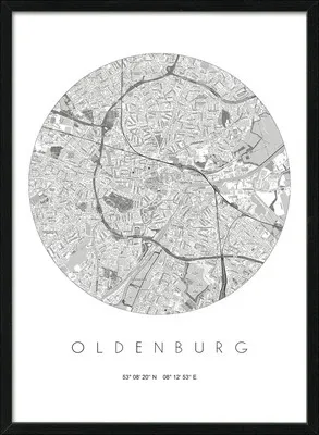 Produktbild von Gerahmtes Bild Oldenburg Landkarte I 53x73 cm