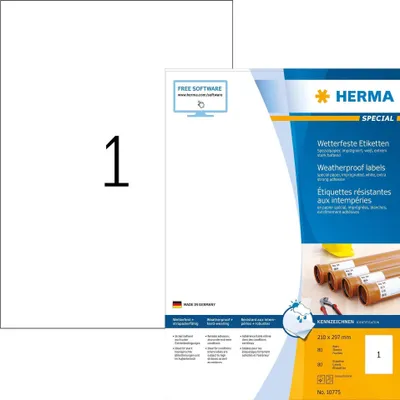 Produktbild von HERMA 10775, Weiß, Selbstklebendes Druckeretikett, Gestanztes Etikett, Papier, Laser, Permanent