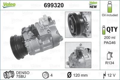 Produktbild von VALEO 699320 7SBU16 Klimaanlage Klimakompressor PAG 46 R134a für BMW 5 Limousine (E39) 5 Touring (E39) 7 (E38)