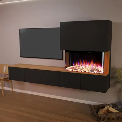 Produktbild von Glow Fire Elektrokamin 'PR6' | LED Standkamin in Schwarz (Beton) mit Heizung (1500 W) | HxBxT: 130x102x33 cm