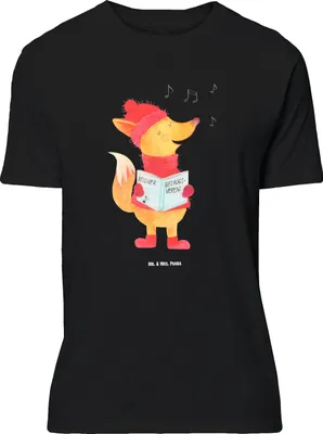 Produktbild von Mr. & Mrs. Panda Größe L T-Shirt Fuchs Sänger - Schwarz - Geschenk, Weihnachten, mit Spruch, Winter, Singen, Heiligabend, Shirt, Tshirt, Weihnachtslieder
