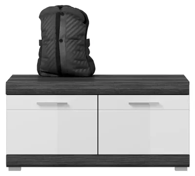Produktbild von Garderobe Scout Schuhkommode Schuhschrank Kommode Highboard Stauraumschrank in Weiß Hochglanz und Korpus Rauchsilber, ca. 90x44x40 cm