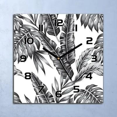Produktbild von Wanduhr Echt-Glas-Küchenuhr weiß-schwarz tropische Blätter 30x30 Deko Bilder