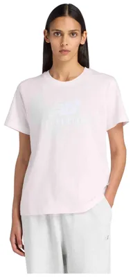 Zdjęcie produktu dla Koszulka New Balance Camiseta New Balance Jersey Stacked Logo manga corta rosa claro mujer dla Damskie