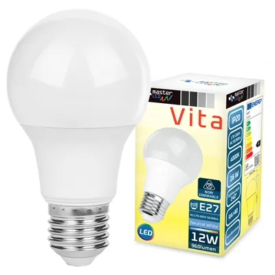 Produktbild von MasterLED LED Lampe E27 – A60 Vita – 12W – 4000K Neutralweiß – 1160 lm – Wohnraumbeleuchtung