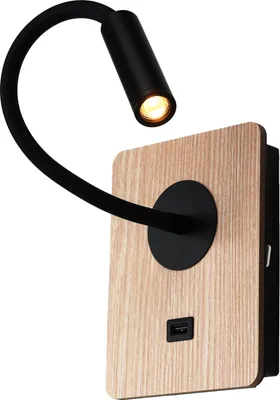 Image de Applique murale noire avec lampe de lecture flexible de 3W, port USB et interrupteur avec puce CREE.