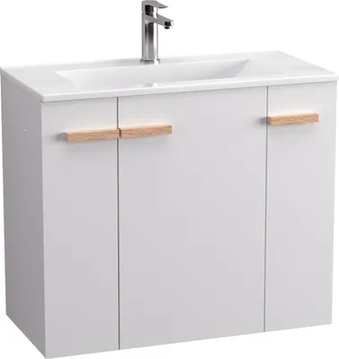 Produktbild von BadeDu HIERA Badmöbelset 80 cm  Weiß, Keramik-Waschbecken & Unterschrank mit Holzgriffen, ideal für jedes Badezimmerdesign