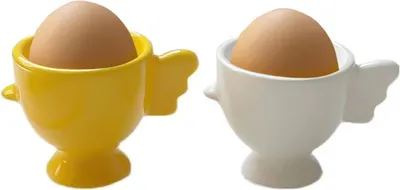 Image de Set de dopjes aux oeufs - Réutilisable - 2 pièces - Blanc + Jaune - Céramique