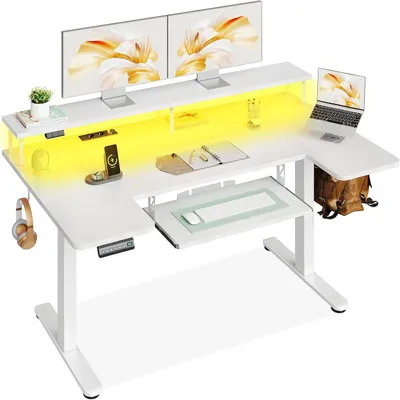 Produktbild von Elektrischer Schreibtisch – Steh-Schreibtisch – Ergonomisches Arbeiten – Mit Monitorhalterung – 140 cm – Weiß