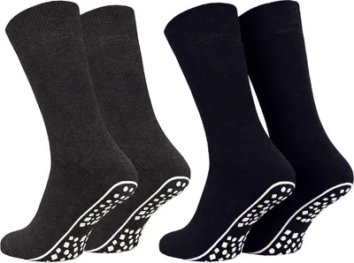 Produktbild von Tobeni 2 Paar Home Socks ABS Stoppersocken Anti-Rutsch Baumwolle Socken für Damen und Herren, Farbe:Anthrazit-Marine, Grösse:35-38