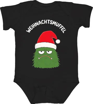 Produktbild von WEIHNACHTSMUFFEL Weihnachtsmonster Nikolausmütze sarkastisch Unisex Baby Body, Schwarz, 12/18