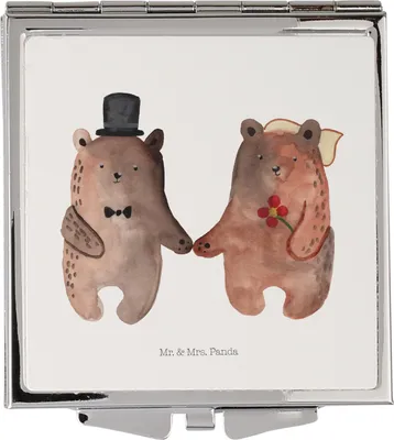 Produktbild von Mr. & Mrs. Panda Kosmetikspiegel Bär Heirat - Weiß - Geschenk, Teddy, Schminkspiegel, Klappspiegel, Mini Spiegel, Taschenspiegel, Handspiegel