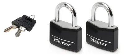 Produktbild von Master Lock 9140EURTBLK 2-er Set Vorhängeschloss mit Schlüssel aus Aluminium mit Vinylabdeckung, Schwarz, 4 x 5,9 x 1,3 cm