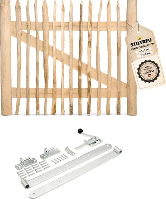 Produktbild von Classic Staketenzaun-Tor Set (silber) aus Edelkastanie, Breite 120 cm, Höhe 100 cm (genagelte Ausführung)