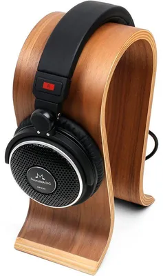 Produktbild von Kopfhörer Halterung Holz Walnuss Design, stabiler Headset Ständer für Schreibtisch, Gaming & Büro Organisation